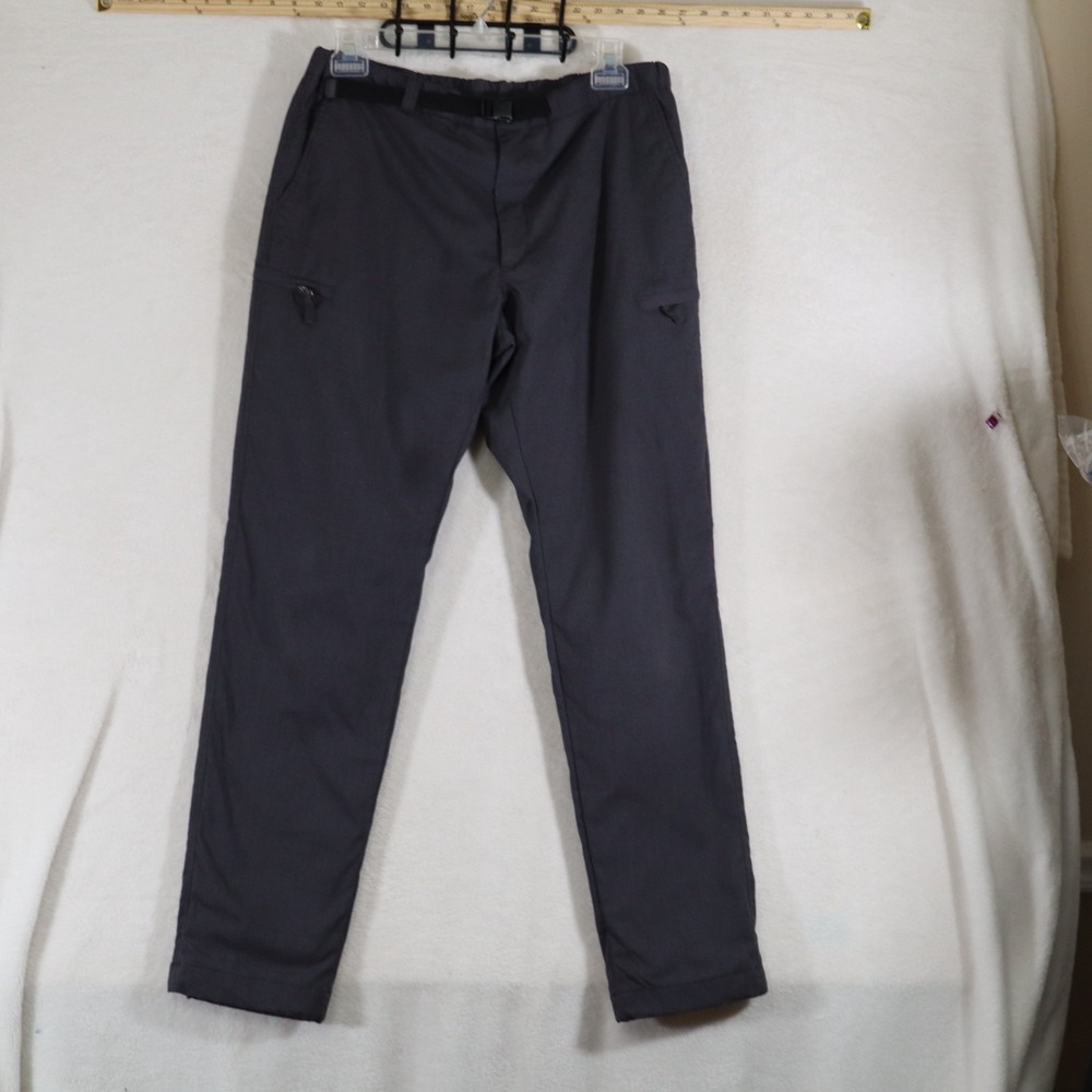 Uniqlo Mens L Charcoal Gray Stretch Cargo Pants Zip Pocket Belted Travel Casual